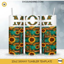 Mom Sunflower 20oz Skinny Tumbler Wrap PNG, Mother's Day Tumbler Template PNG Design