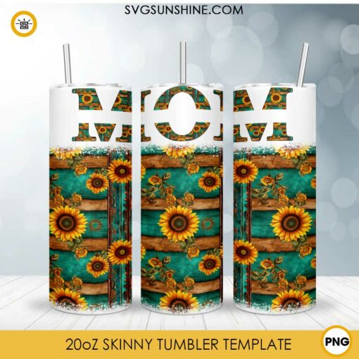 Mom Sunflower 20oz Skinny Tumbler Wrap PNG, Mother’s Day Tumbler Template PNG Design