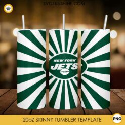 New York Jets Retro Sunburst 20oz Skinny Tumbler Wrap PNG, American Football Team Tumbler Template PNG Design