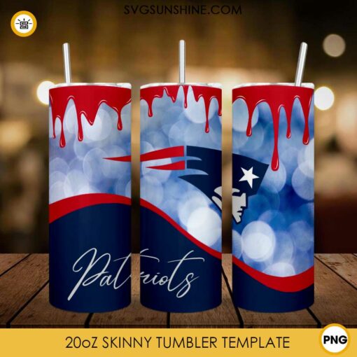 Patriots Logo 20oz Skinny Tumbler Wrap Dripping PNG, New England Patriots Tumbler Template PNG Design