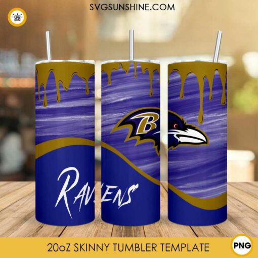 Ravens Logo 20oz Skinny Tumbler Wrap Dripping PNG, Baltimore Ravens Tumbler Template PNG Design