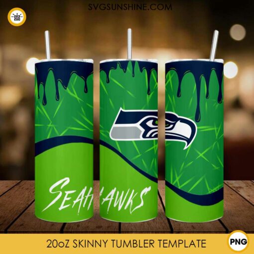 Seahawks Logo 20oz Skinny Tumbler Wrap Dripping PNG, Seattle Seahawks Tumbler Template PNG Design