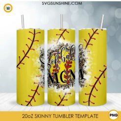 Softball Mom Leopard 20oz Skinny Tumbler Wrap PNG, Mother's Day Softball Tumbler Template PNG Design