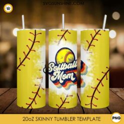 Softball Mom Vintage 20oz Skinny Tumbler Wrap PNG, Sports Mom Tumbler Template PNG Design