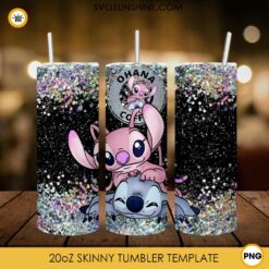 Stitch And Angel Ohana Coffee 20oz Skinny Tumbler Wrap PNG, Lilo And Stitch Tumbler Template PNG Design