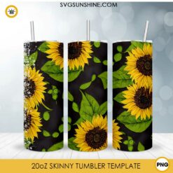 Sunflower Pattern 20oz Skinny Tumbler Wrap PNG, Flower Tumbler Template PNG Design
