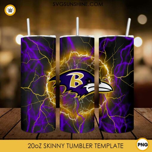 Baltimore Ravens Jaguars Thunder Lightning 20oz Skinny Tumbler Wrap PNG, Ravens Football Tumbler Template PNG Design