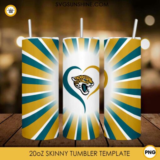 Jacksonville Jaguars Retro Sunburst 20oz Skinny Tumbler Wrap PNG, NFL Team Tumbler Template PNG Design