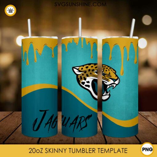 Jaguars Logo 20oz Skinny Tumbler Wrap Dripping PNG, Jacksonville Jaguars Tumbler Template PNG Design