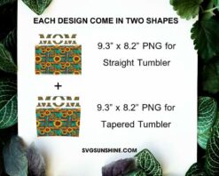 Mom Sunflower 20oz Skinny Tumbler Wrap PNG, Mother's Day Tumbler Template PNG Design