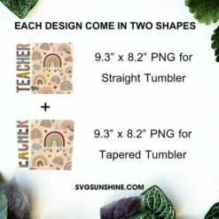 Teacher Retro Rainbow 20oz Skinny Tumbler Wrap PNG, Cute Teachers Day Tumbler Template PNG Design