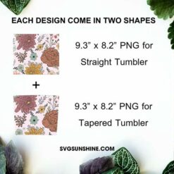 Vintage Flowers Pattern 20oz Skinny Tumbler Wrap PNG, Boho Floral Tumbler Template PNG Design