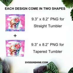 Floral Couple Skull 20oz Skinny Tumbler Wrap PNG, Skeleton Flower Tumbler Template PNG Design