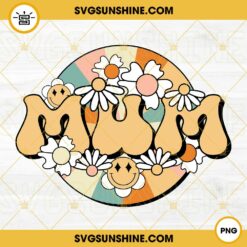 Hippie Mum PNG, Smiley Flower Face PNG, Retro Groovy Mom PNG, Happy Mothers Day PNG