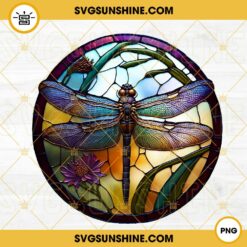 Dragonfly Stained Glass Circle PNG, Nature PNG Sublimation Design