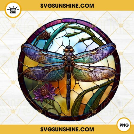 Dragonfly Stained Glass Circle PNG, Nature PNG Sublimation Design