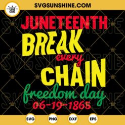 Juneteenth Break Every Chain Freedom Day 06 19 1865 SVG, Black History SVG, Juneteenth Sayings SVG PNG DXF EPS