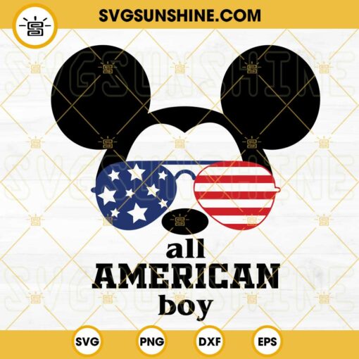 All American Boy Mickey USA Sunglasses SVG, 4th Of July SVG, United States SVG, Disney Independence Day SVG PNG DXF EPS