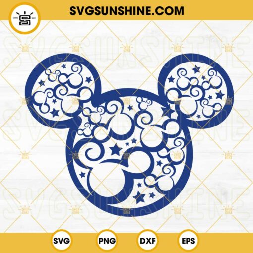 Swirly Mickey Mouse Head Stars SVG, 4th Of July SVG, American Independence Day SVG, Disney Trip SVG PNG DXF EPS