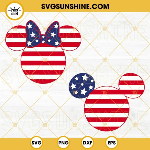 Mickey And Minnie Ears Stars And Stripes SVG, USA Flag SVG, Patriotic SVG, Disney 4th Of July SVG PNG DXF EPS