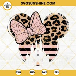 Minnie Mouse Ears Pink Stripes Castle Leopard SVG, Minnie Head SVG, Disney Trip SVG, Disney World SVG PNG DXF EPS