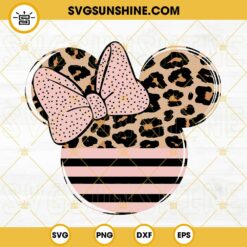 Minnie Mouse Ears Pink Stripes Leopard SVG, Minnie Head SVG, Family Vacation SVG, Disney Girl SVG PNG DXF EPS Cricut