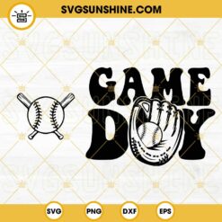 Game Day Baseball Glove SVG, Trendy Baseball Shirt SVG, Retro Wavy SVG PNG DXF EPS Cricut