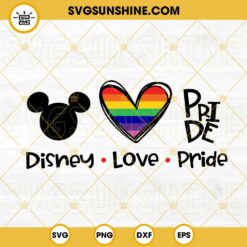 Disney Love Pride SVG, Mickey Mouse Head SVG, Pride Heart Rainbow SVG, LGBT Pride Month SVG PNG DXF EPS