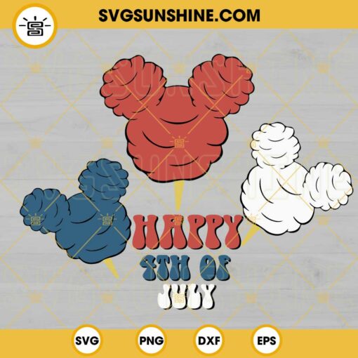 Happy 4th Of July Mickey Cotton Candy SVG, America SVG, Disneyland Independence Day SVG PNG DXF EPS Files