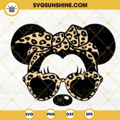 Minnie Head Leopard Sunglasses And Bow SVG, Vacay Mode SVG, Magic Kingdom SVG, Cute Disney Mouse SVG PNG DXF EPS