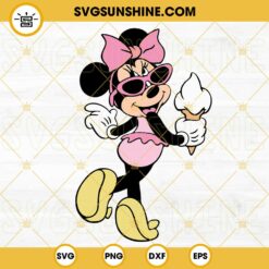 Minnie Mouse Summer Swimsuit SVG, Minnie Sunglasses With Ice Cream SVG, Disney Vacation SVG, Beach SVG, Disneysea Trip SVG PNG DXF EPS