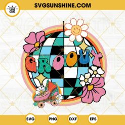 Groovy Disco Ball SVG, Smiley Daisy Flower SVG, Roller Skates Shoes SVG, Retro Vintage SVG PNG DXF EPS Digital File