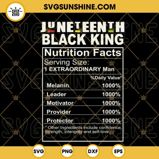 Juneteenth Black King Nutrition Facts Melanin SVG, African American SVG, Black History SVG PNG DXF EPS