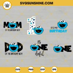 Cookie Monster Birthday SVG Bundle, One Birthday SVG, Sesame Street Party SVG PNG DXF EPS Cut Files