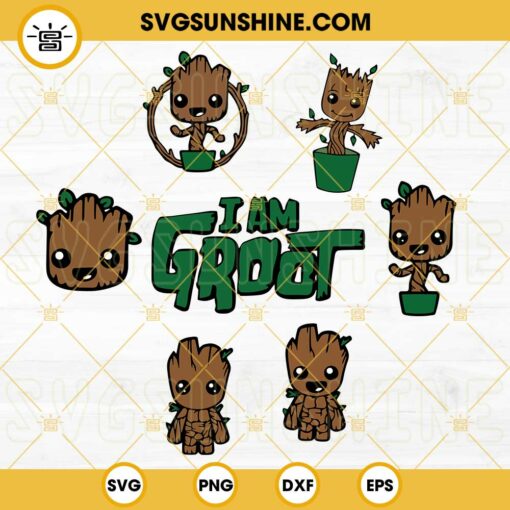 Baby Groot SVG Bundle, I Am Groot SVG, Marvel Comics Disney Movie SVG, Guardians Of The Galaxy SVG PNG DXF EPS