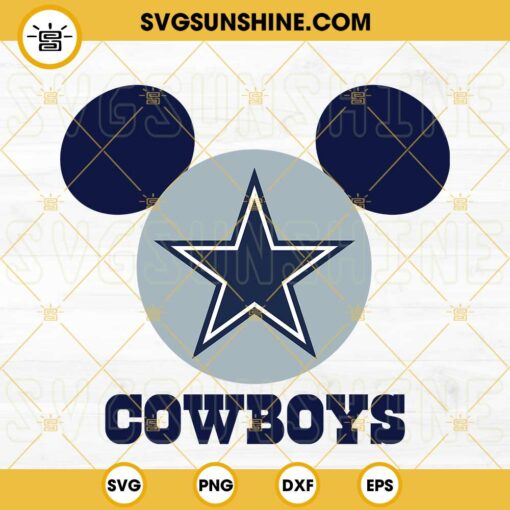 Mickey Head Dallas Cowboys SVG, Cowboys Football Mouse Ears SVG, Disney NFL Team SVG PNG DXF EPS