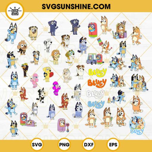 Bluey SVG Bundle, Blue Heeler Dog Cartoon SVG, Bluey Family SVG, Bingo SVG, Bandit SVG, Chilli SVG