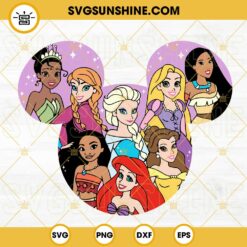 Disney Princess Mickey Mouse Ears SVG, Belle Ariel Elsa Ana Pocahontas Rapunzel SVG PNG DXF EPS Cricut Files