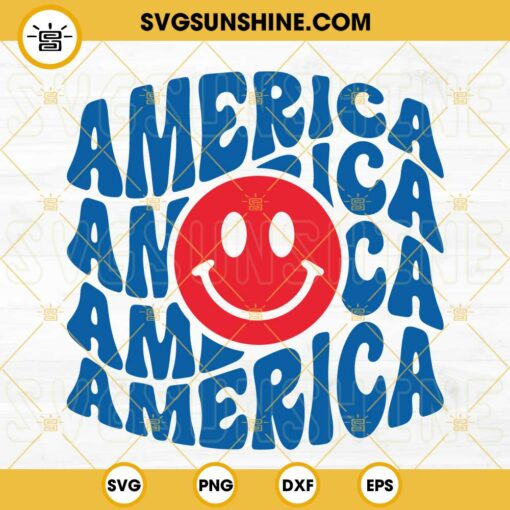 America Smiley Face SVG, Retro Wavy SVG, 4th Of July SVG, Freedom SVG, Patriotic SVG, Independence Day SVG PNG DXF EPS Cut Files