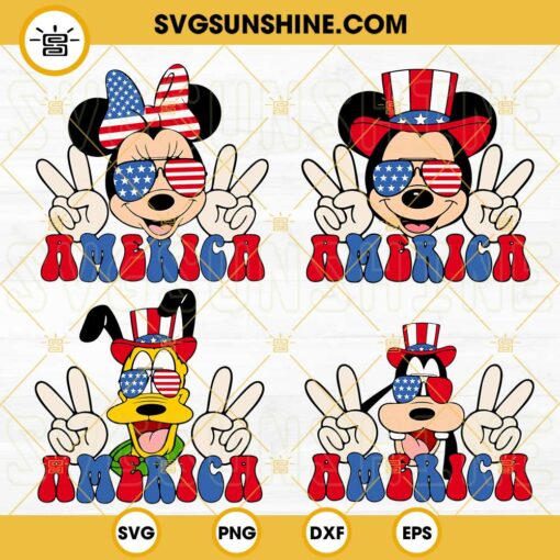 Disney Friends Head America SVG Bundle, Mickey Minnie Pluto Goofy 4th Of July SVG, Independence Day SVG, Patriotic SVG PNG DXF EPS