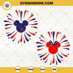 Mickey And Minnie Mouse Head Fireworks SVG, 4th Of July Disney SVG, Happy Independence Day SVG PNG DXF EPS Instant Download