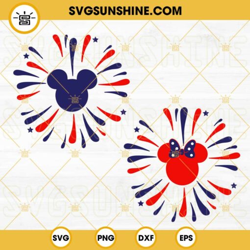 Mickey And Minnie Mouse Head Fireworks SVG, 4th Of July Disney SVG, Happy Independence day SVG PNG DXF EPS Instant Download