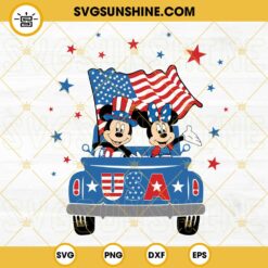Mickey And Minnie With USA Truck SVG, 4th Of July SVG, American Flag SVG, Fireworks SVG, Happy Independence Day SVG PNG DXF EPS