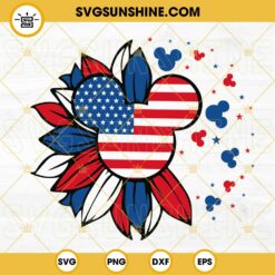Mickey Mouse Head Sunflower American Flag SVG, Happy 4th Of July SVG, Fireworks SVG, Disney Mouse Independence Day SVG PNG DXF EPS
