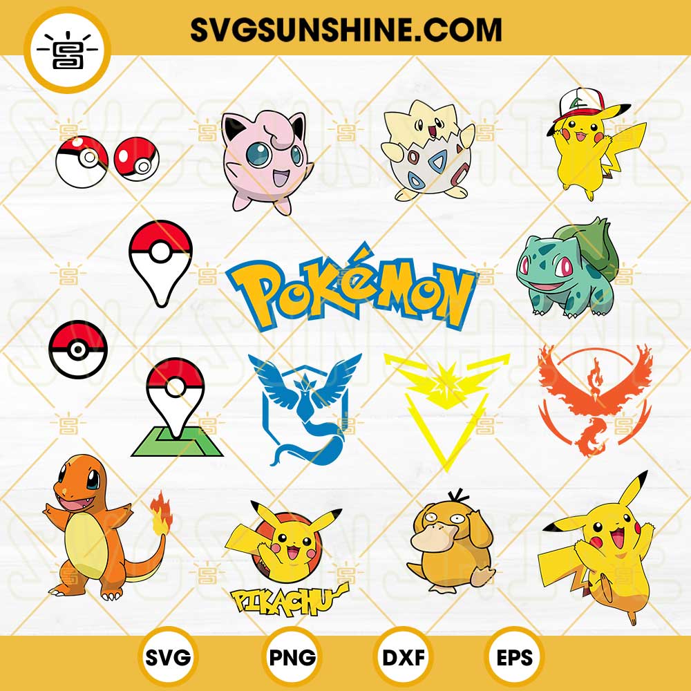 Pokemon SVG Bundle, Pikachu SVG, Pokeball SVG, Bulbasaur SVG, Charmander SVG, Squirtle SVG