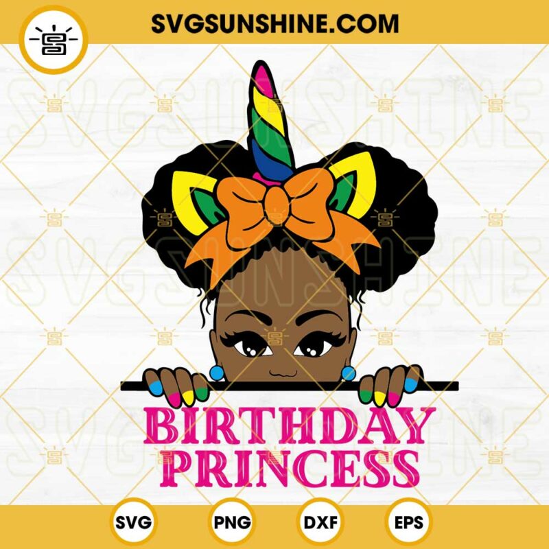 Afro Girl Unicorn Horn Birthday Princess SVG, Black Unicorn Birthday ...