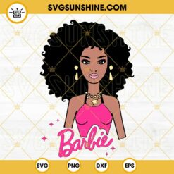 Black Barbie Doll SVG, Afro Curly Hair SVG, Pink Doll American African SVG PNG DXF EPS
