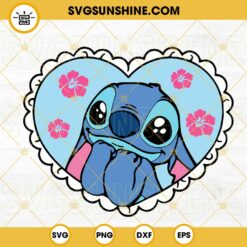 Stitch Hibiscus Flowers In Heart SVG, Lilo And Stitch SVG, Cute Disney Cartoon SVG PNG DXF EPS