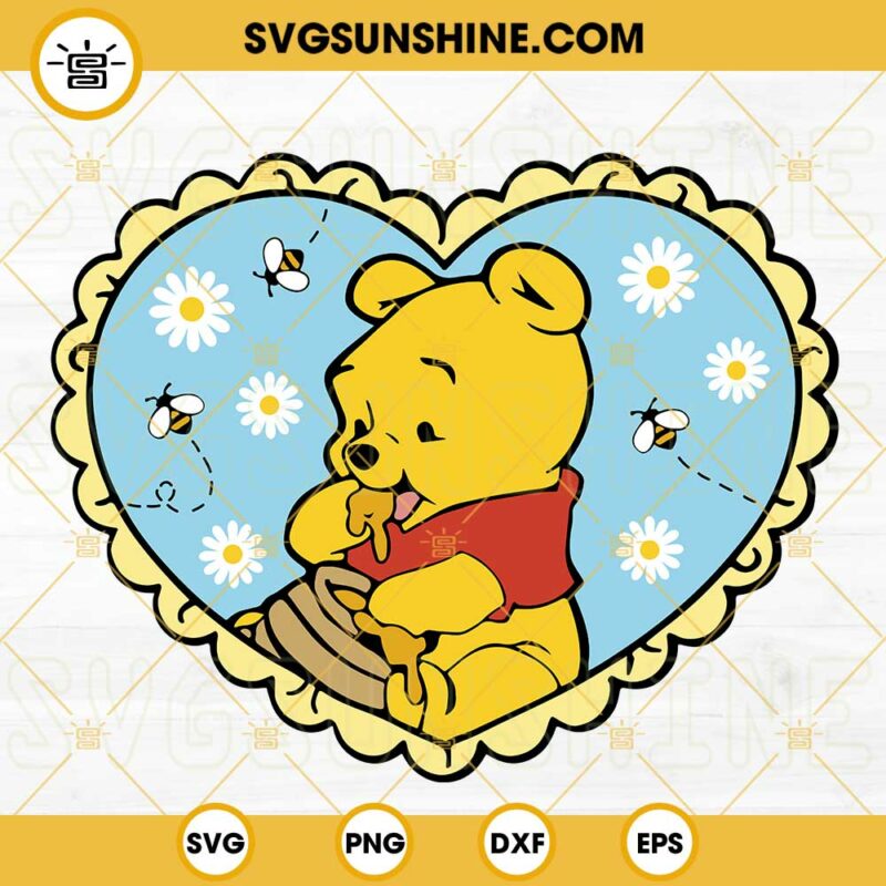 Winnie Pooh Bear Honey Bee In Heart SVG, Winnie The Pooh SVG, Disney