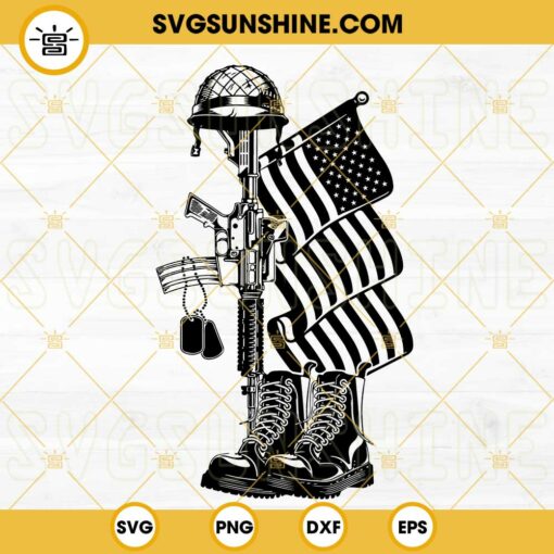 Fallen Soldier Tribute USA Flag SVG, US Army SVG, Gun SVG, Helmet SVG, Military SVG, Veteran SVG PNG DXF EPS